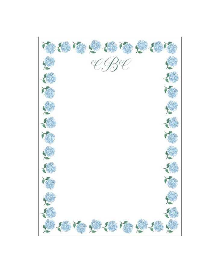 Hydrangea Border Notepad — Whitmore Watercolors